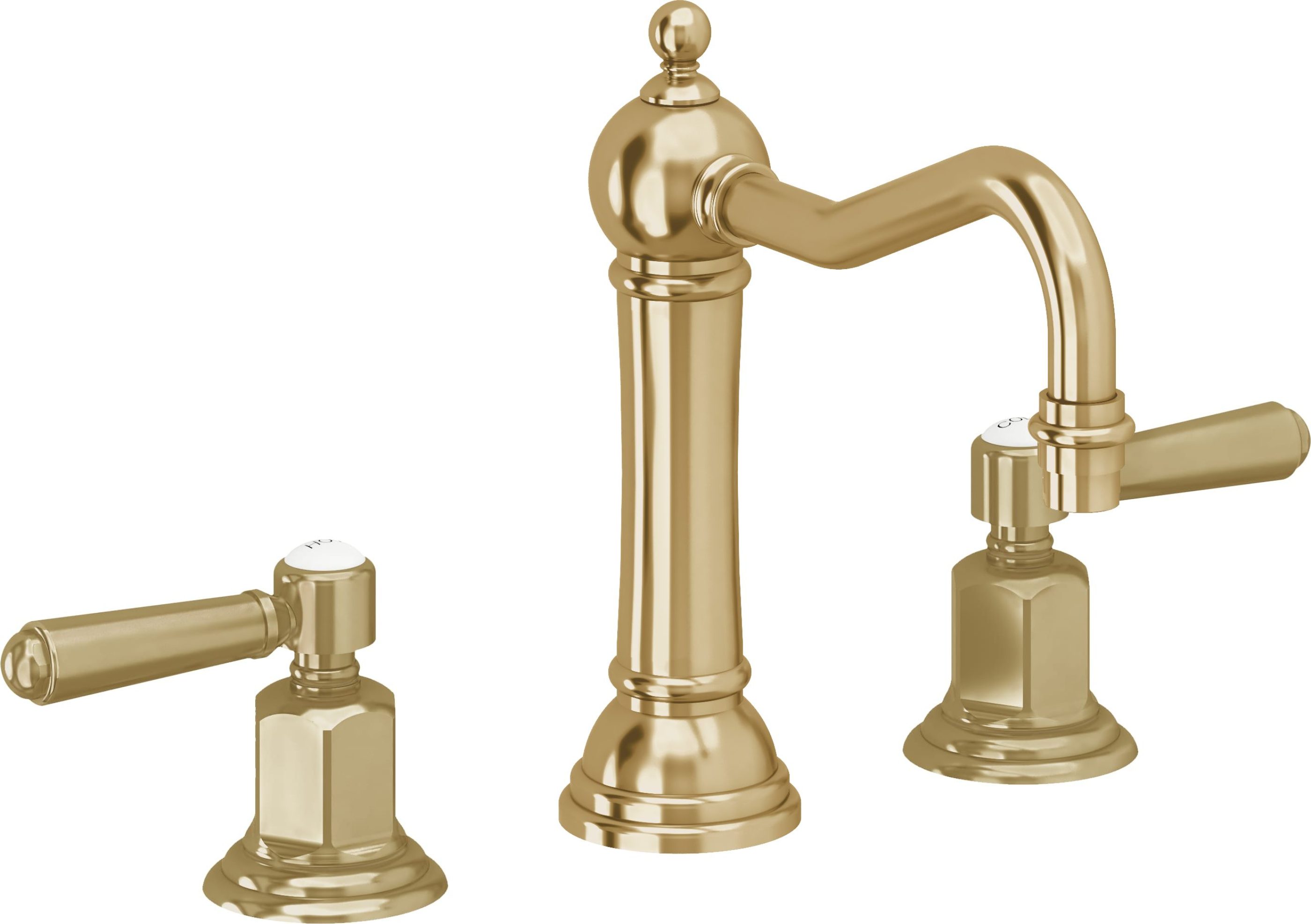 California Faucets - 3302ZB-PBU - 8" Widespread Lavatory Faucet with ZeroDrain - Polished Brass Uncoated - Montecito