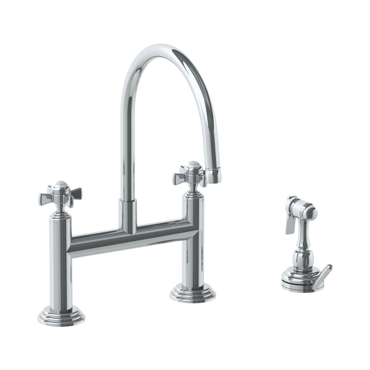 Deck Mounted Bridge Kitchen Faucet With Independent Side Spray