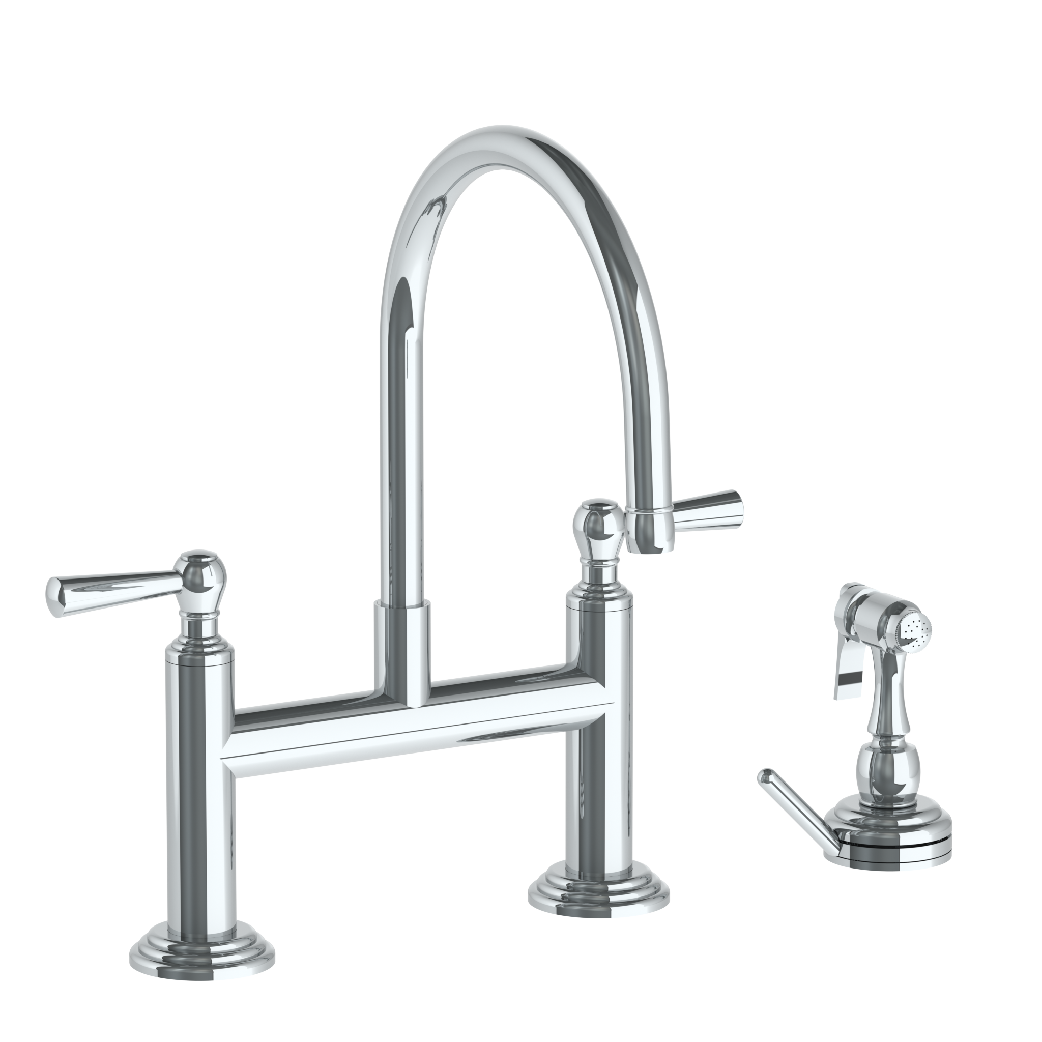 Deck Mounted Bridge Kitchen Faucet With Independent Side Spray