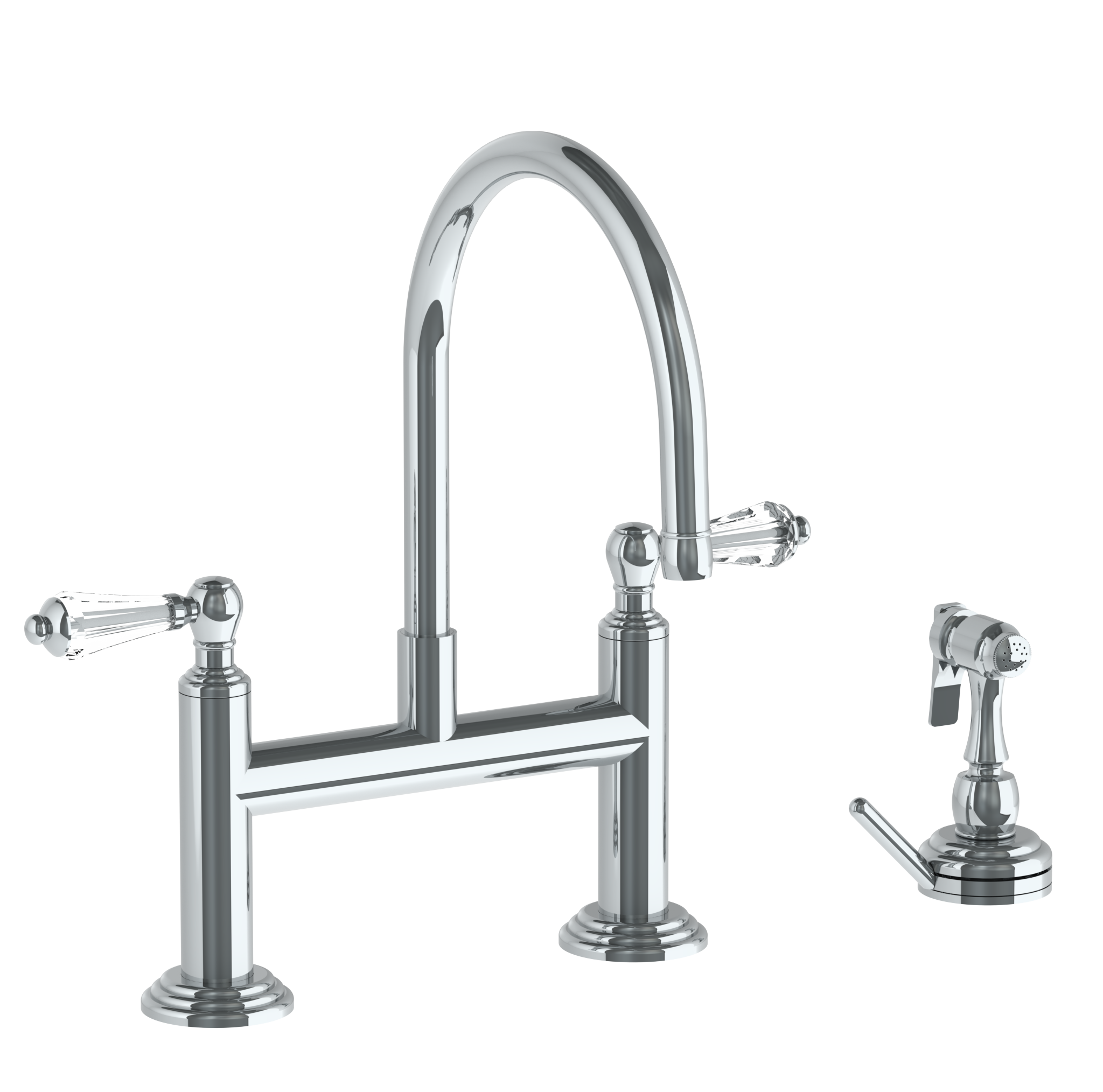 Deck Mounted Bridge Kitchen Faucet With Independent Side Spray