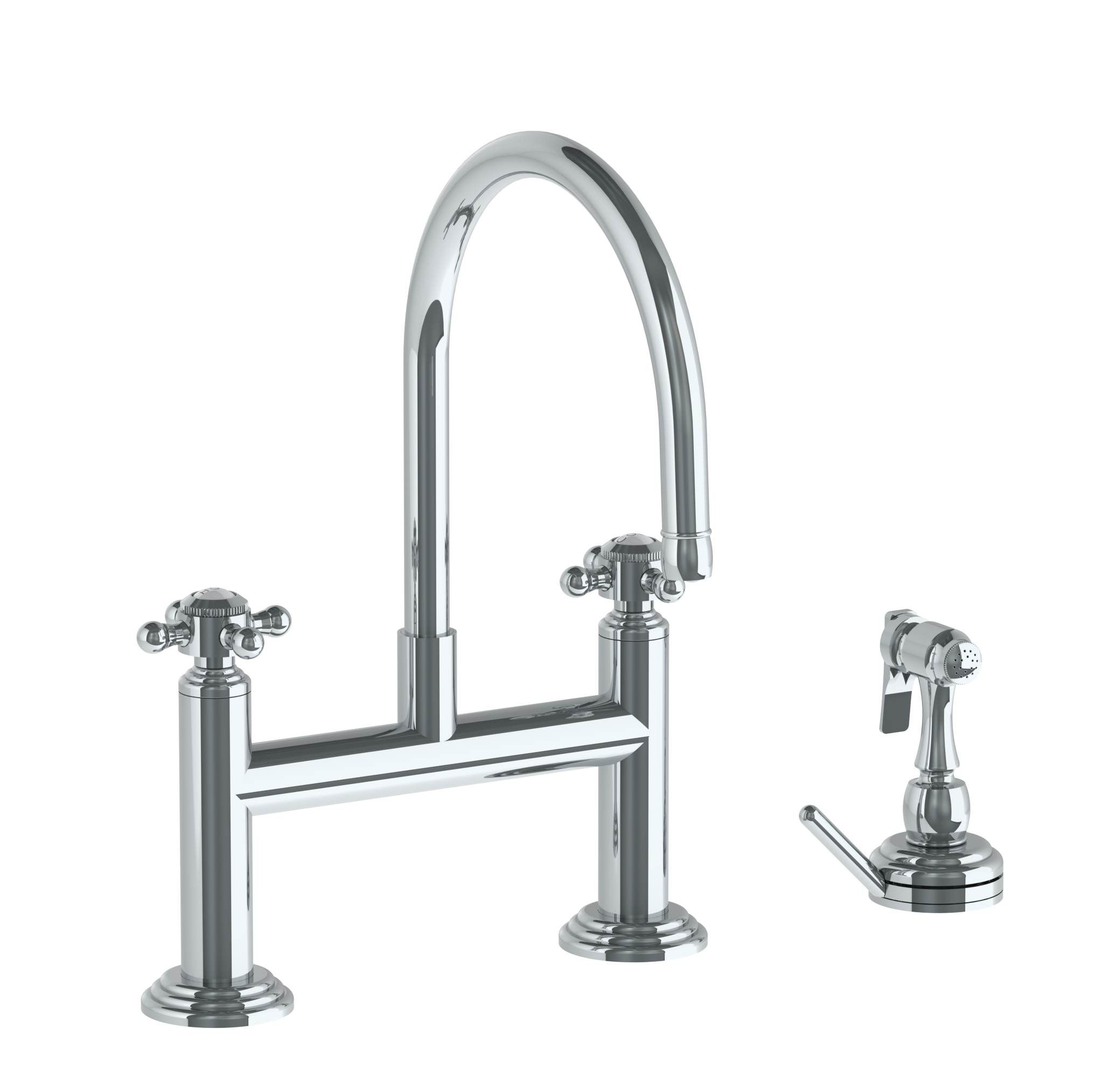 Deck Mounted Bridge Kitchen Faucet With Independent Side Spray