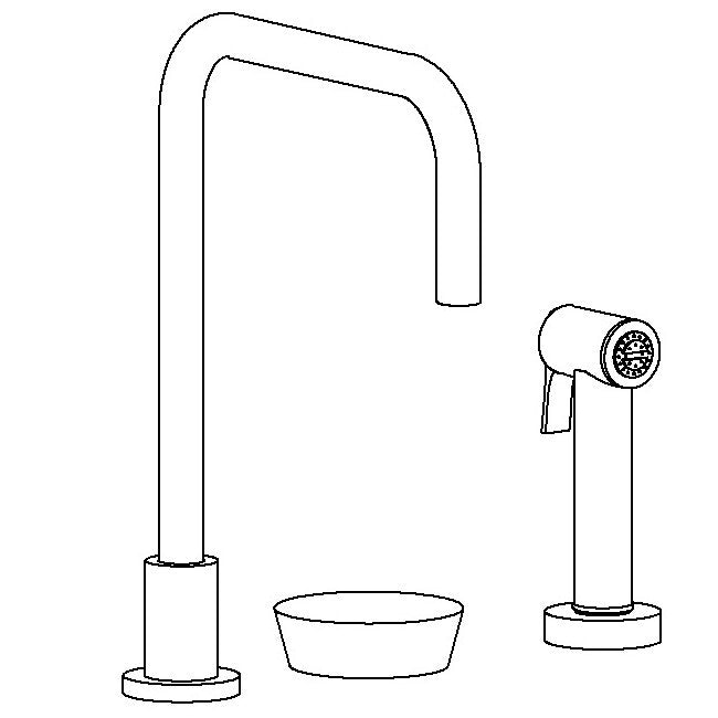 Deck Mounted 3 Hole Square Top Kitchen Set -  Includes Side Spray