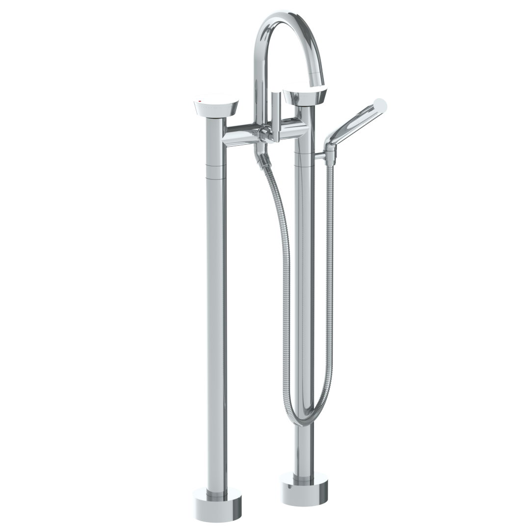 Floor Standing Gooseneck Bath Set With Slim Hand Shower