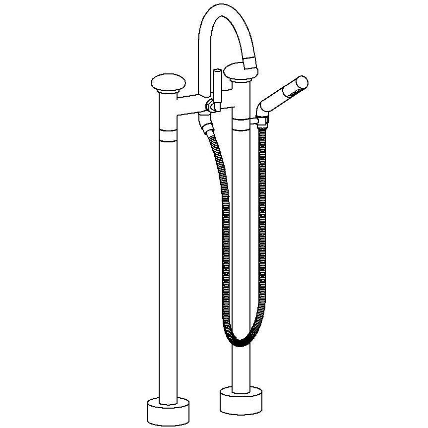 Floor Standing Gooseneck Bath Set With Slim Hand Shower