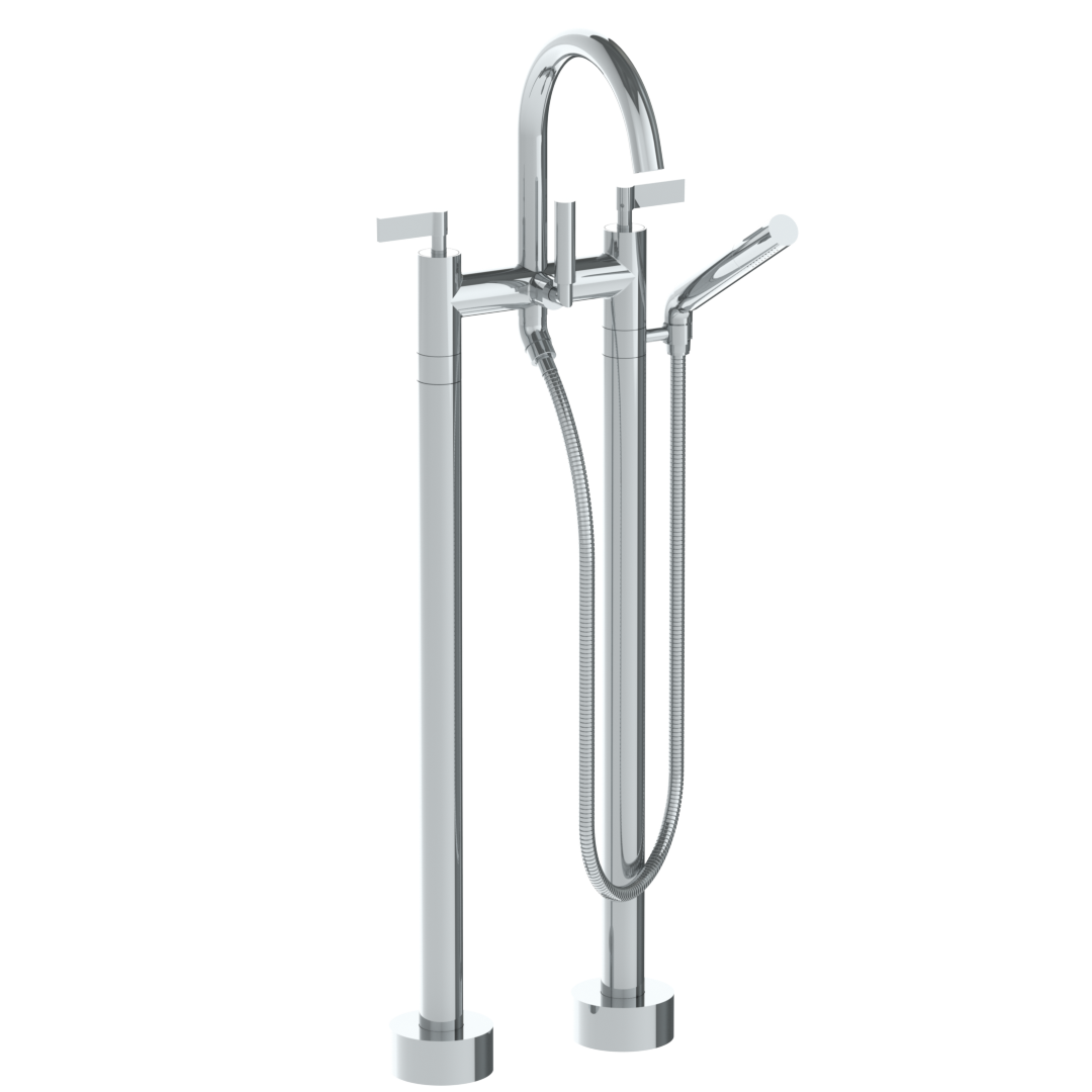 Floor Standing Gooseneck Bath Set With Slim Hand Shower