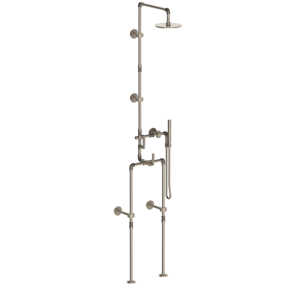 Floor Mounted Exposed Thermostatic Shower With Hand Shower Set And Diverter