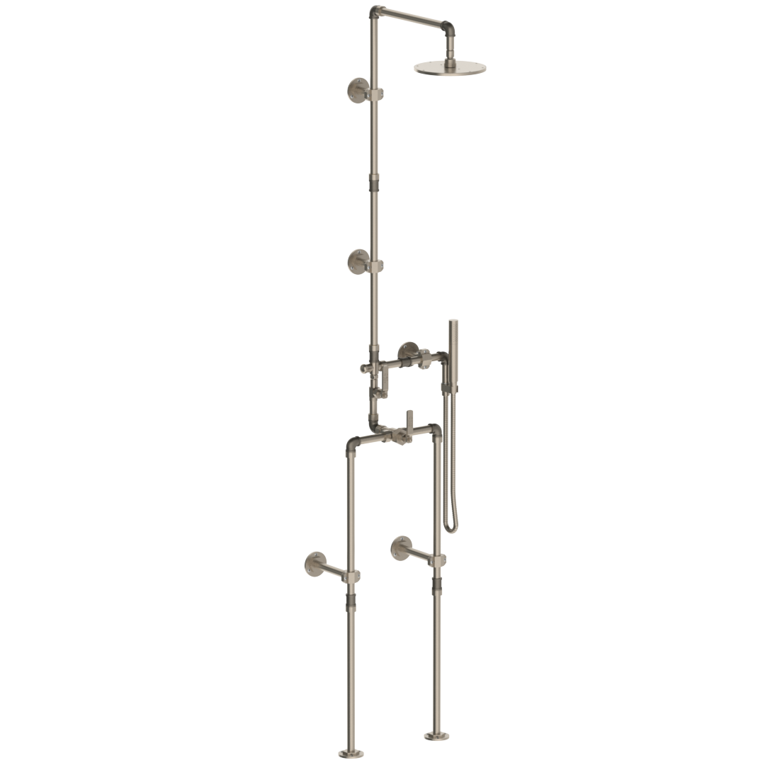 Floor Mounted Exposed Thermostatic Shower With Hand Shower Set And Diverter