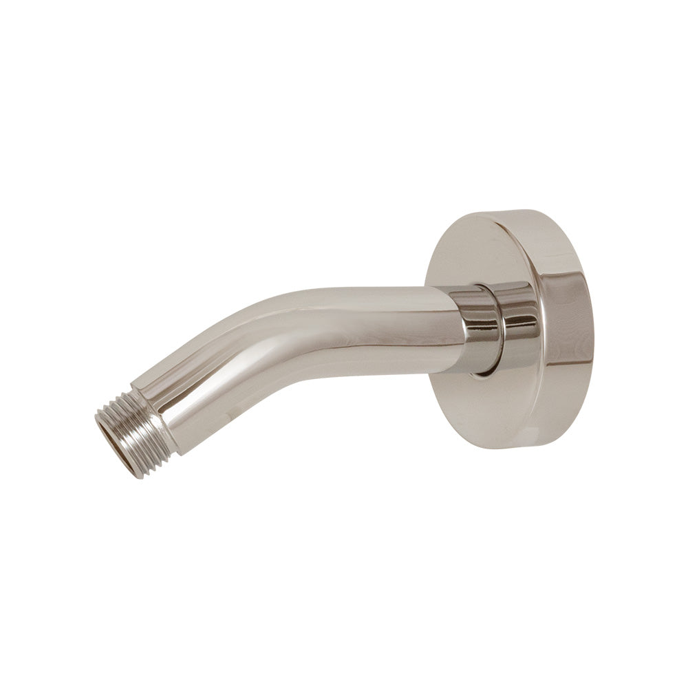 Wall-mount round shower arm with flange.D: 4” H: 2 1/4”