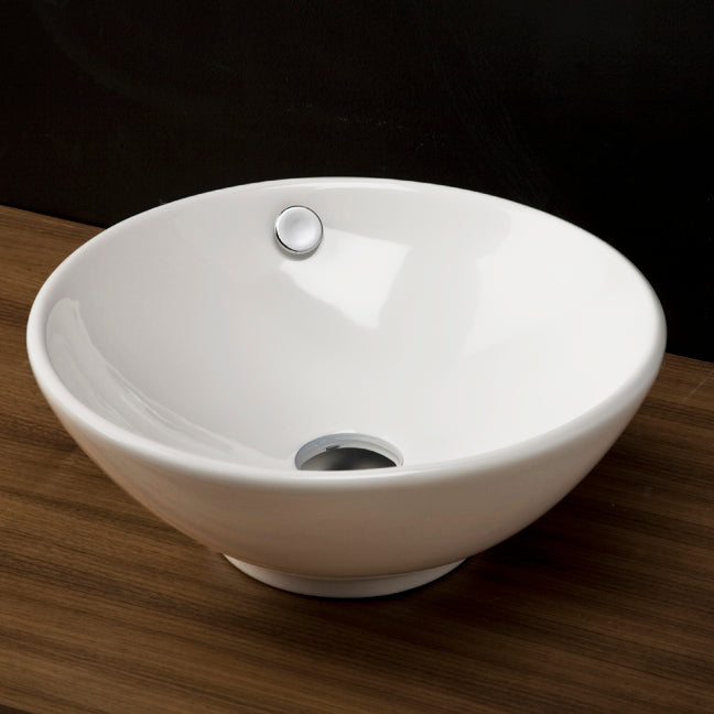 Vessel porcelain Bathroom Sink with an overflow, Glazed exterior.16 3/8"DIAM, 6 1/2"H