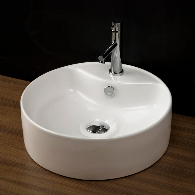 Vessel porcelain Bathroom Sink with one faucet hole and an overflow, 18 1/4"DIAM, 5 3/4"H