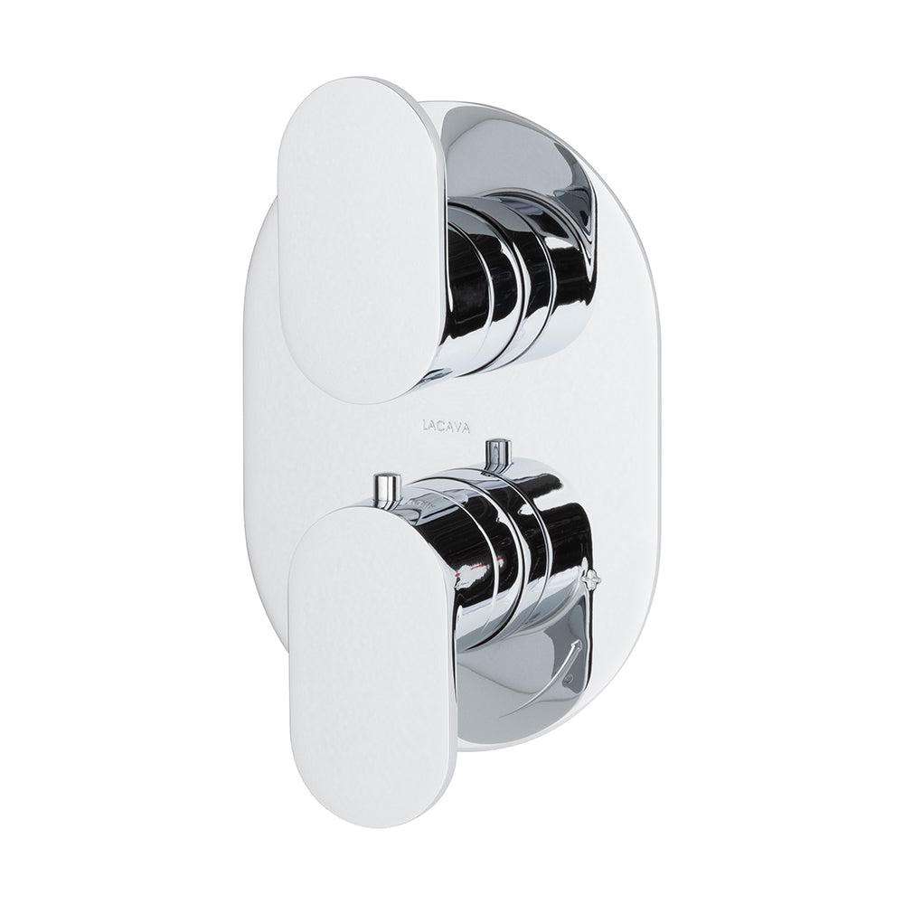 TRIM ONLY - Thermostatic Valve w/1 way volume, GPM 9 (60PSI) with oblong back plate and 2 stacked oval lever handles - Maison&Co.