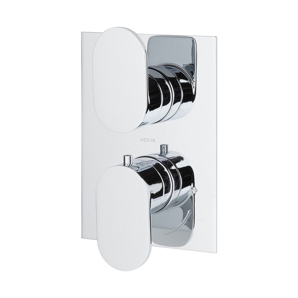 TRIM ONLY - Thermostatic Valve w/1 way volume, GPM 9 (60PSI) with rectangular back plate and 2 stacked oval lever handles - Maison&Co.