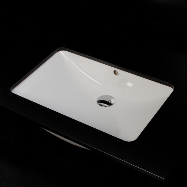 Under-counter porcelain Bathroom Sink with anoverflow. Unglazed exterior. W" 24 1/4", D" 16 1/2", H: 6 1/4"