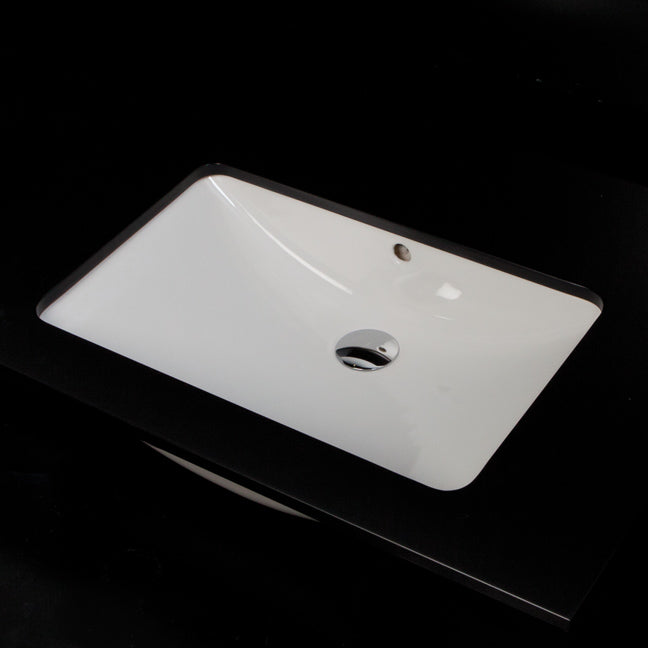 Under-counter porcelain Bathroom Sink with anoverflow. Unglazed exterior. W" 24 1/4", D" 16 1/2", H: 6 1/4" - Maison&Co.