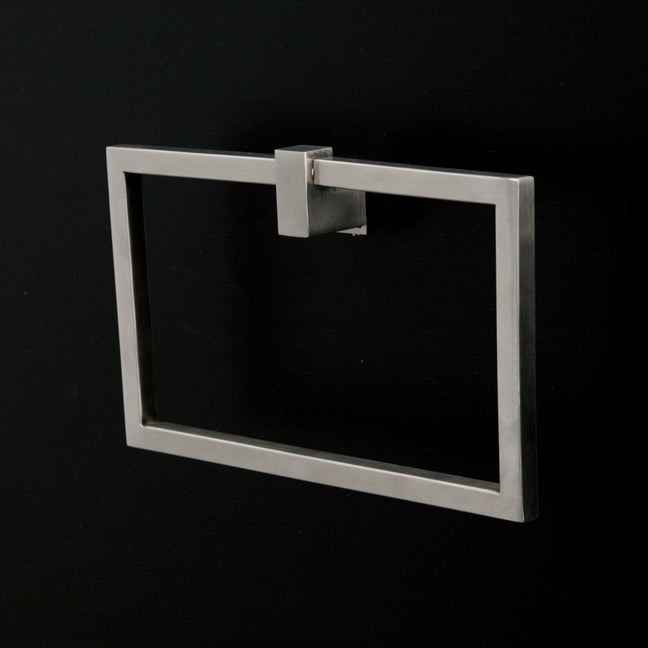 Wall-mount towel ring made of stainless steel.