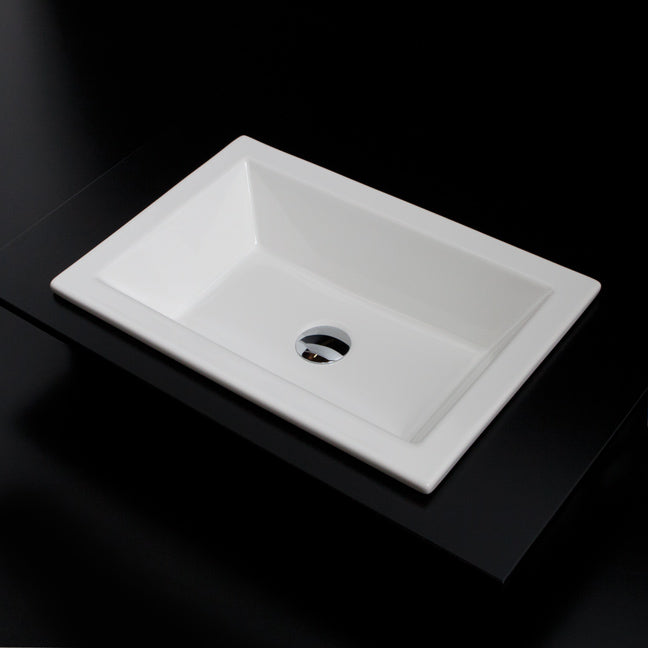 Self-rimming porcelain Bathroom Sink without an overflow. Unglazed exterior. W: 23 5/8”, D: 15 3/4", H: 5 1/2” - Maison&Co.