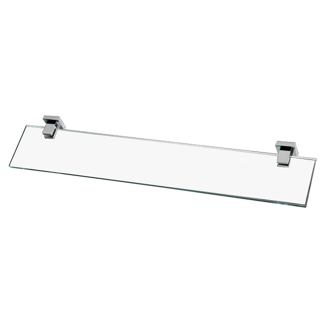 Wall-mount  clear glass shelf with chrome plated brass brackets.W: 23 5/8” D: 4 3/4” - Maison&Co.