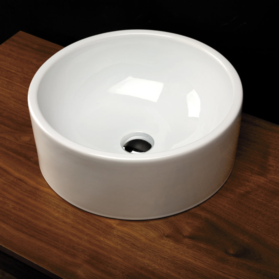 Vessel porcelain Bathroom Sink with an overflow.Glazed exterior.16 1/2"DIAM, 6 3/8"H