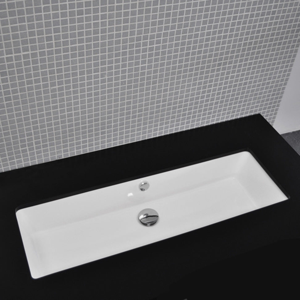 Under-counter porcelain Bathroom Sink with glazed exterior and overflow, 23 5/8"W, 15 3/4"D, 7 7/8"H