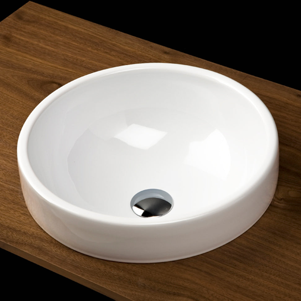 Self-rimming porcelain Bathroom Sink  with an overflow.Finished back. 16 3/4"DIAM, 6 3/8"H - Maison&Co.