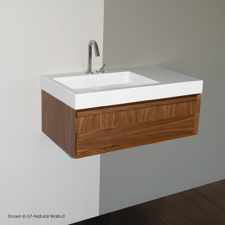 Wall-mount under-counter vanity with finger pulls on one drawer, the drawer has Ushaped notch for plumbing. Washbasin #5101 sold separately. W: 31 7/8”D: 17 7/8” H: 12” - Maison&Co.