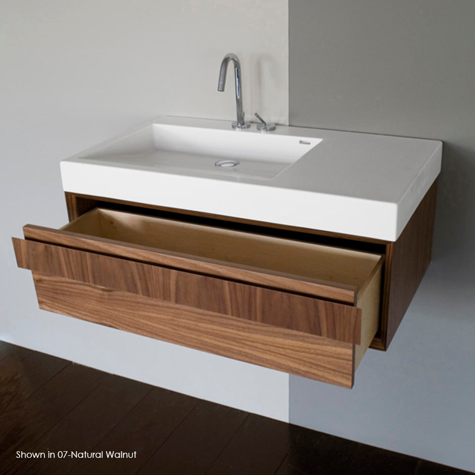 Wall-mount under-counter vanity with finger pulls on one drawer, the drawer has Ushaped notch for plumbing. Washbasin #5101 sold separately. W: 31 7/8”D: 17 7/8” H: 12” - Maison&Co.