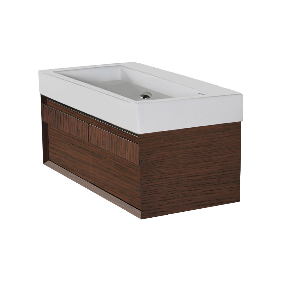 Wall-mount undercounter vanity with large wood pulls on two drawers. Washbasin #5103 sold separately. W: 35 1/4", D: 14 1/4", H: 12". - Maison&Co.