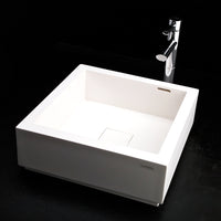 Vessel Bathroom Sink made of solid surface, with an overflow and decorative drain cover, finished back. Pedestal is sold separately. 16"W x 16"D x 33 1/4"H. - Maison&Co.