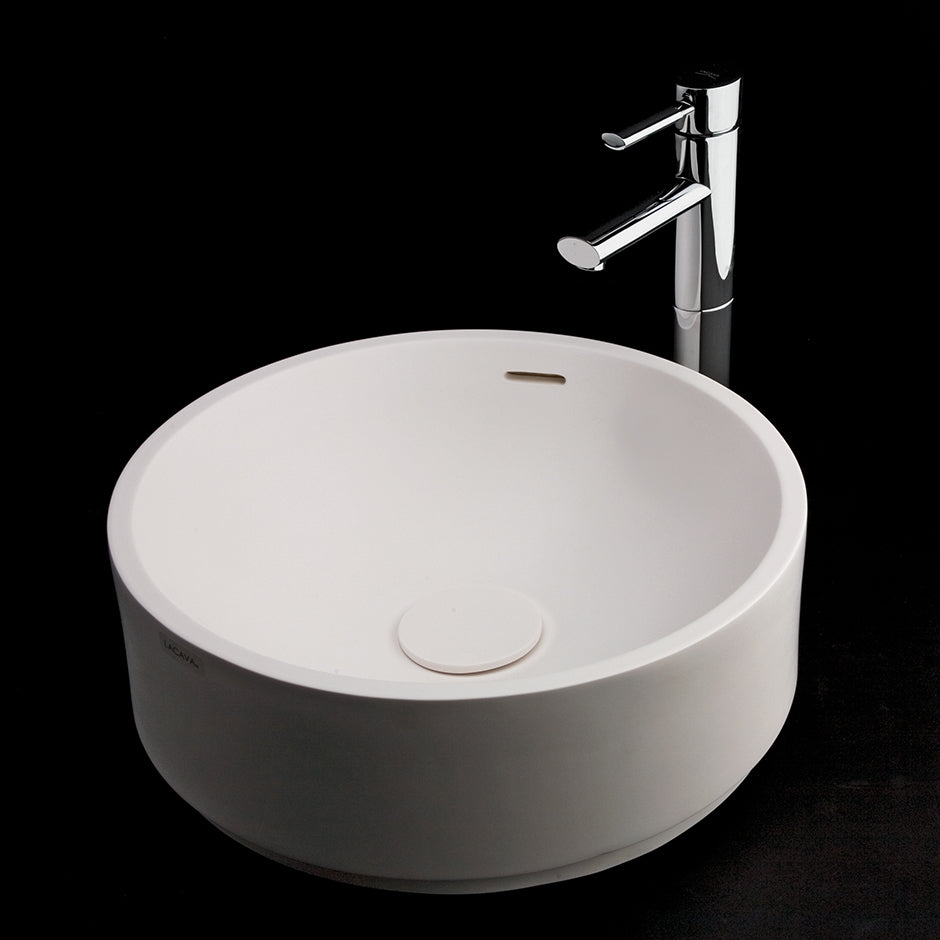 Vessel Bathroom Sink made of solid surface, with an overflow and decorative drain cover (column sold separately), 16 1/2"DIAM x 6 1/2"H - Maison&Co.