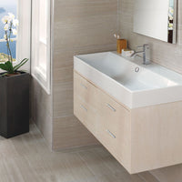 Wall-mount under-counter vanity with four push-open drawers adorned with metal inserts and equipped with drawer organizers. It can be installed with sink #5235 or #5215. W: 46 7/8", D: 17 3/4", H: 15 7/8". - Maison&Co.