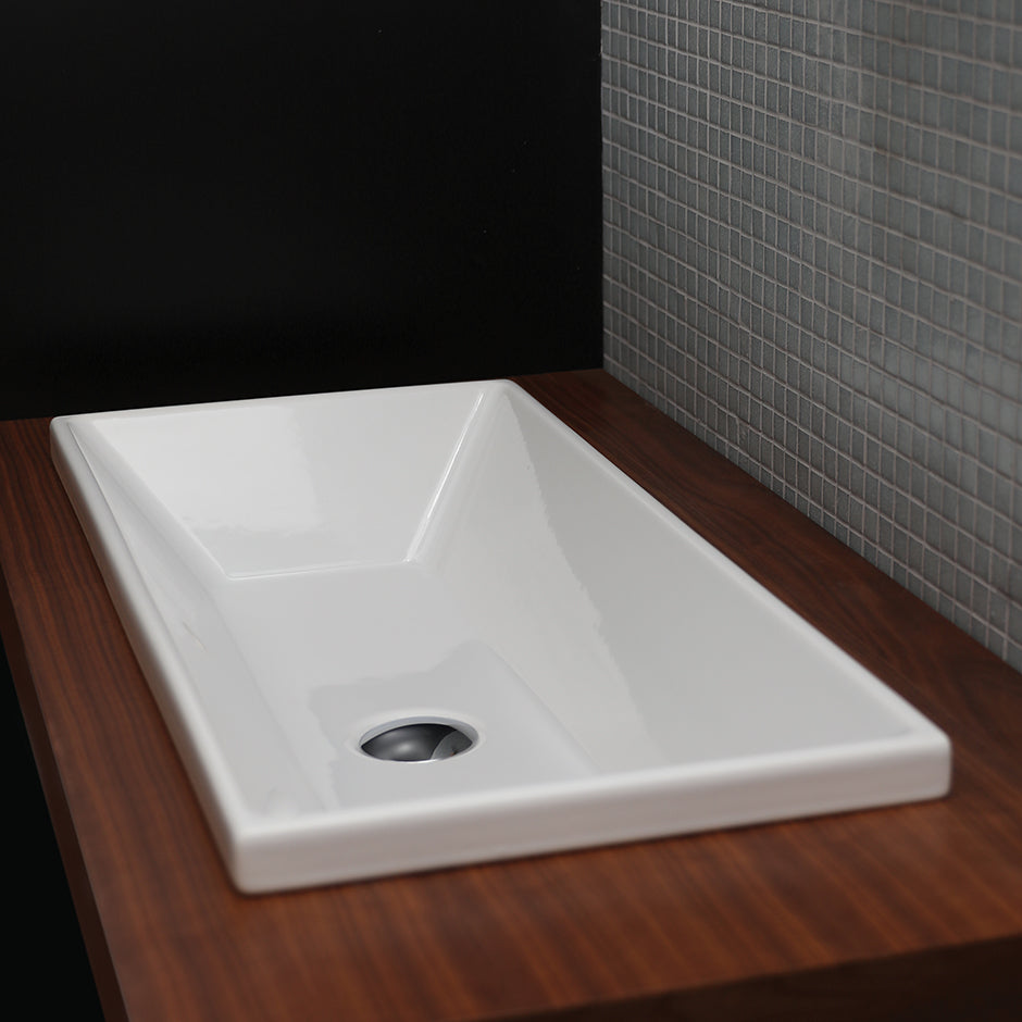 Under-counter or self-rimming porcelain Bathroom Sink with an overflow. W: 29 3/4", D: 13 1/2", H: 6 3/4". - Maison&Co.