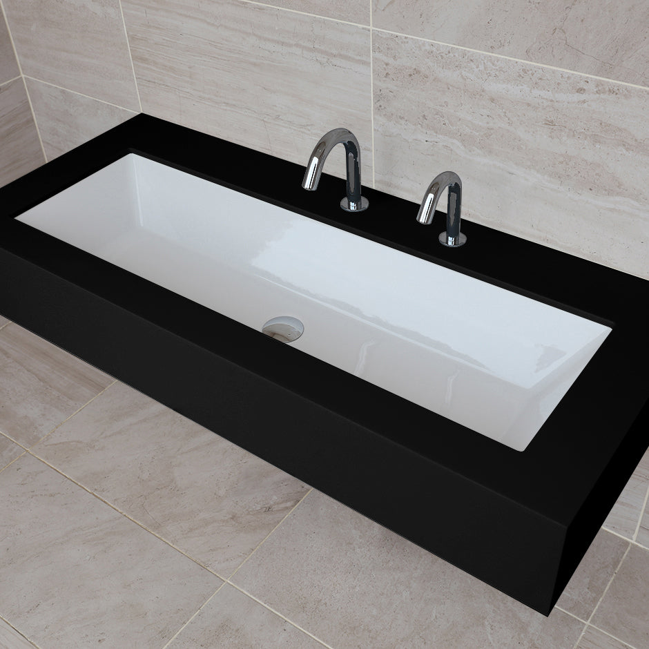 Under-counter or self-rimming porcelain Bathroom Sink with an overflow. W: 35 1/2", D: 13 3/8", H: 6 3/4". - Maison&Co.