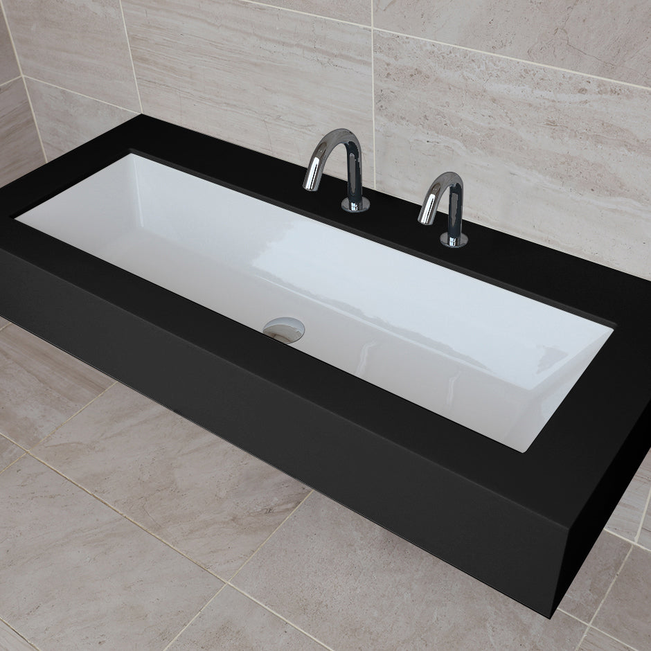 Under-counter or self-rimming porcelain Bathroom Sink with an overflow. W: 41 3/8", D: 13 3/8", H: 6 3/4". - Maison&Co.