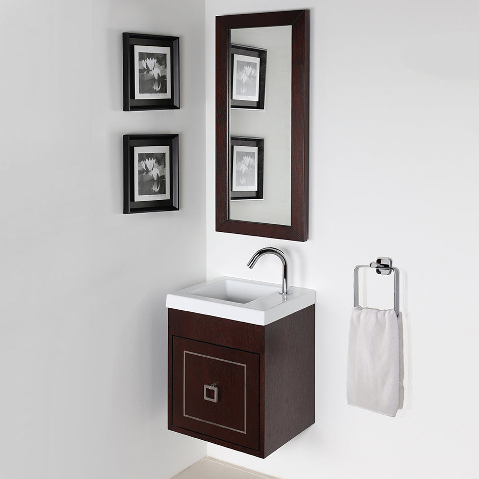 Wall-mount under-counter vanity with one optional metal inlay door. Bathroom Sink 5271 sold separately. W: 15 3/8", D: 13 5/8", H: 18". - Maison&Co.