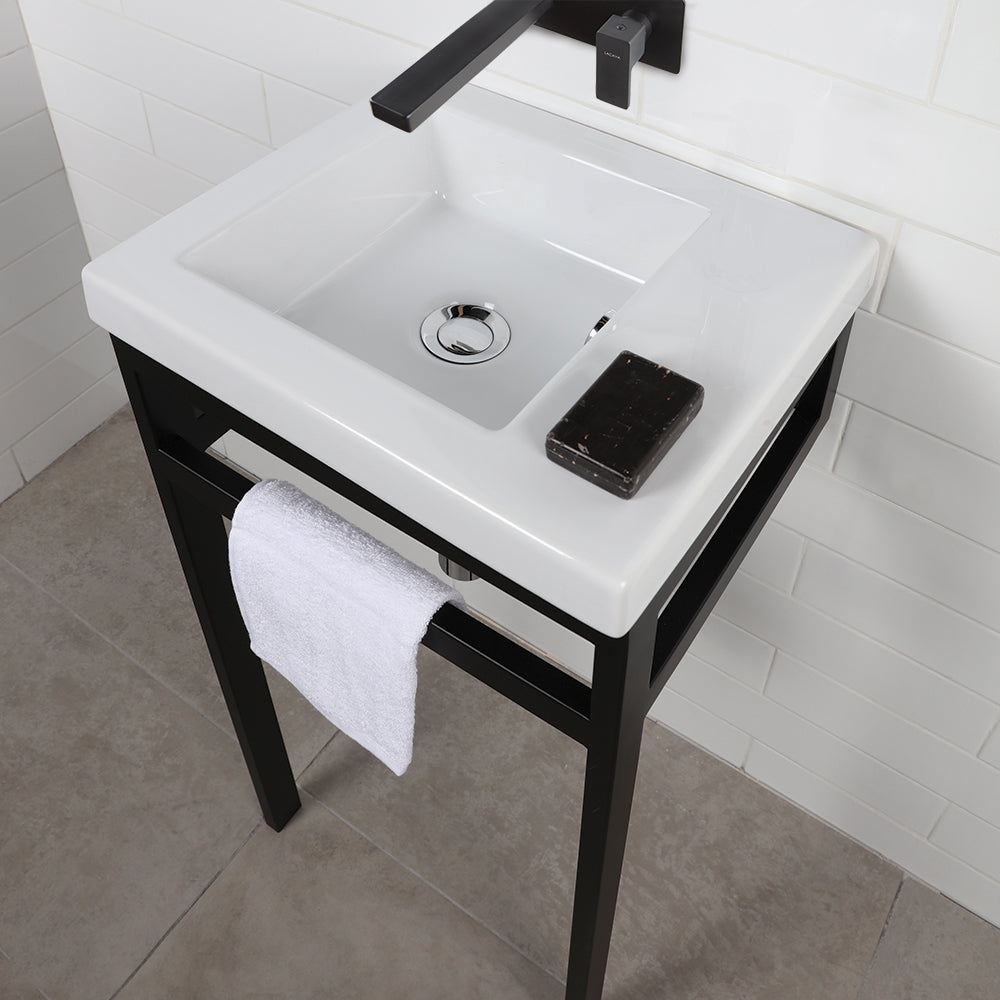 Floor-standing console stand with a towel bar (Bathroom Sink 5271 sold separately). It must be attached to wall. W: 15 3/8", D: 13 5/8", H: 33". - Maison&Co.