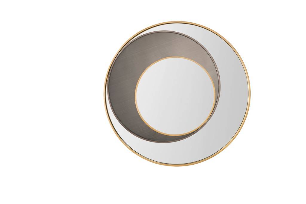 JAMES MARTIN COSMOS 35 3/8" ROUND MIRROR RADIANT GOLD & ONYX