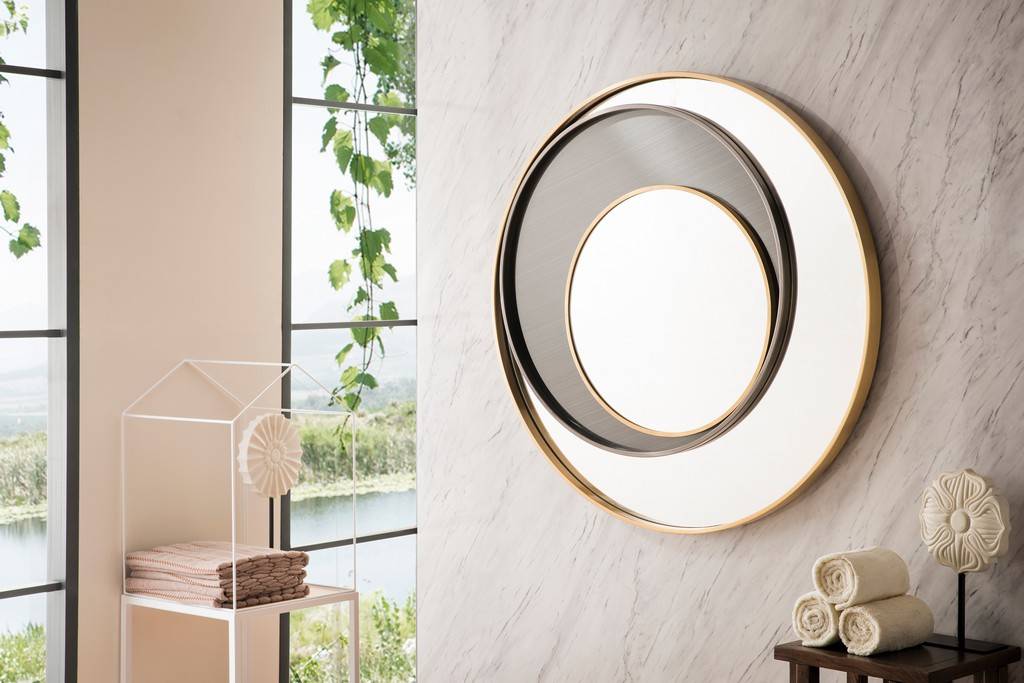 JAMES MARTIN COSMOS 35 3/8" ROUND MIRROR RADIANT GOLD & ONYX