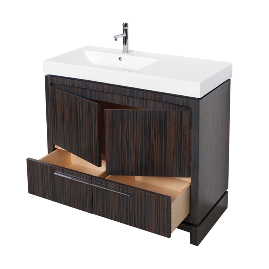 Free standing under counter vanity with finger pulls across top doors and polished chrome pulls across bottom drawers. Bathroom Sink 5457 sold separately W: 35 1/2", D: 18 1/8", H: 32" - Maison&Co.