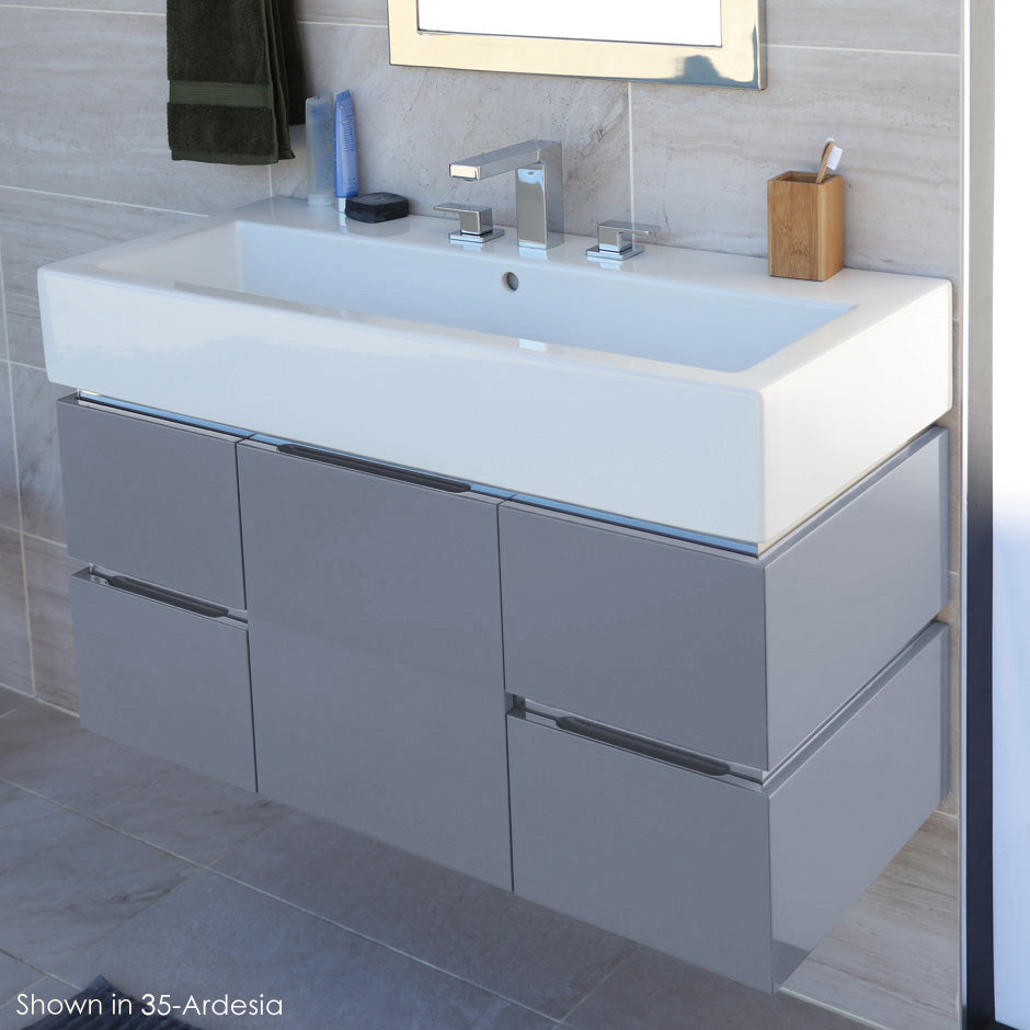 Wall-mounted undercounter vanity with finger pulls and polished steel accents, four drawers and one door, washbasin 5460 sold separately, W: 38 3/4", D: 18", H: 18 1/2" - Maison&Co.