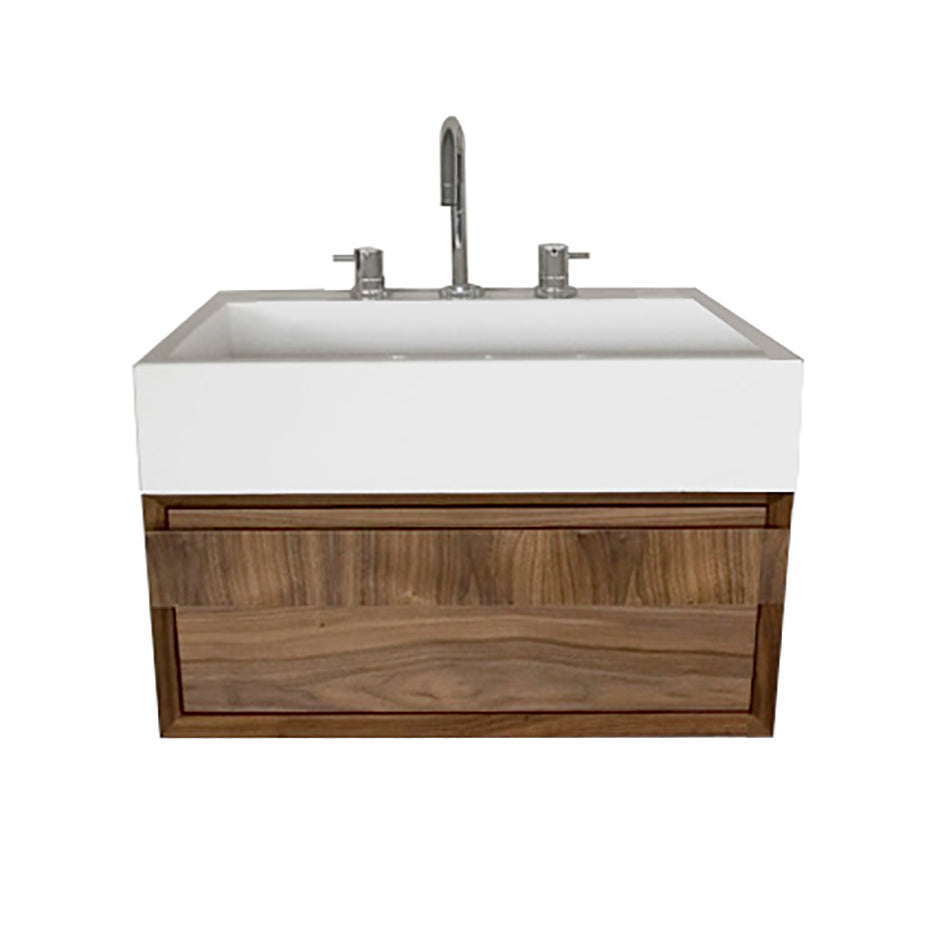 Wall-mount under-counter vanity with finger pulls on one drawer, the drawer has U-shaped notch for plumbing. W: 23 1/4", D: 18 1/4", H: 12". - Maison&Co.