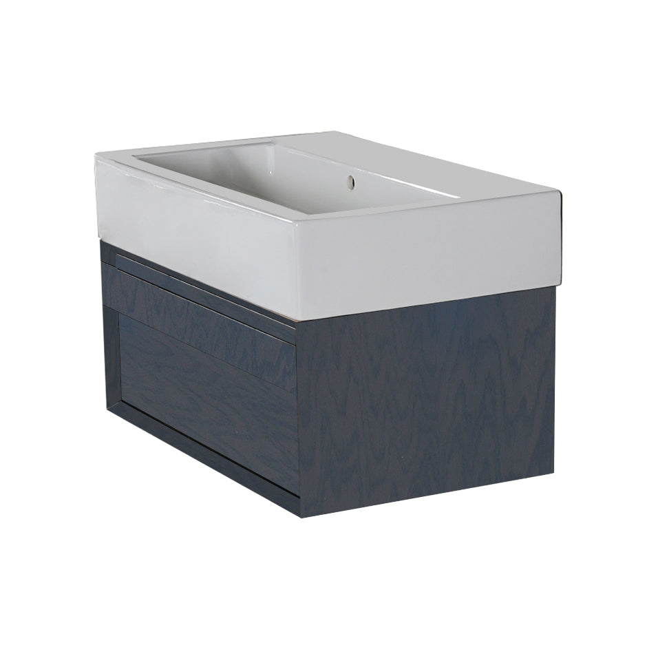 Wall-mount under-counter vanity with finger pulls on one drawer, the drawer has U-shaped notch for plumbing. W: 28 1/4", D: 18 1/4", H: 12". - Maison&Co.