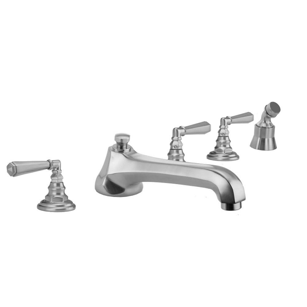 Westfield Roman Tub Set with Low Spout and Hex Lever Handles and Angled Handshower Mount in Multiple Finishes