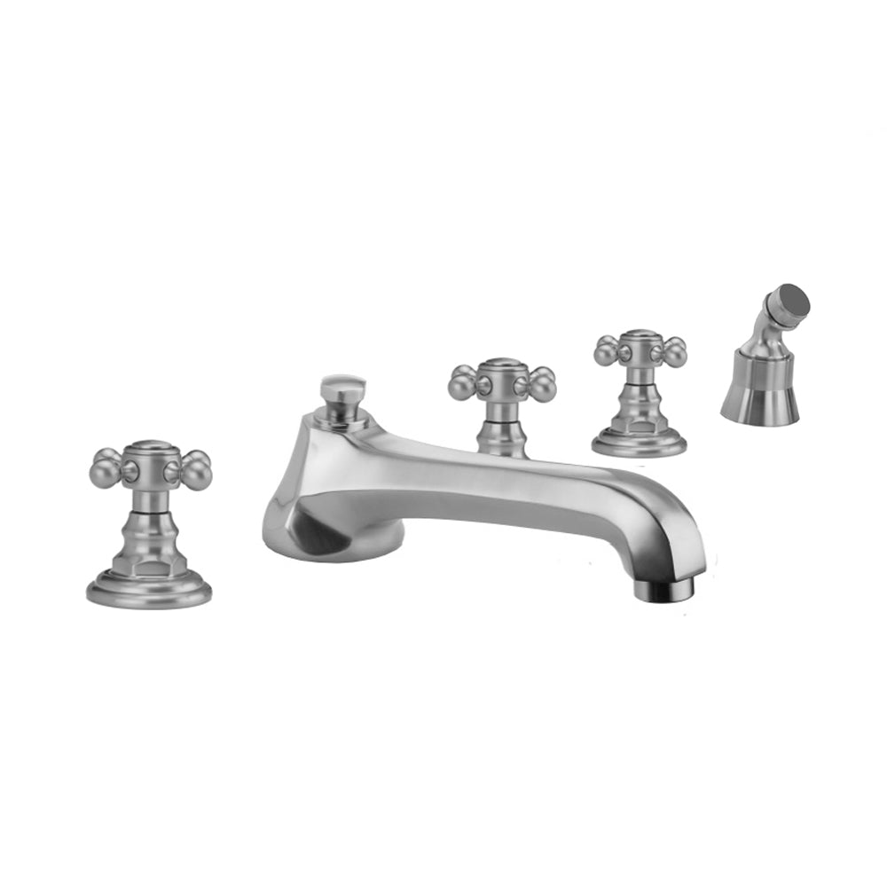 Westfield Roman Tub Set with Low Spout and Ball Cross Handles and Angled Handshower Mount in Multiple Finishes