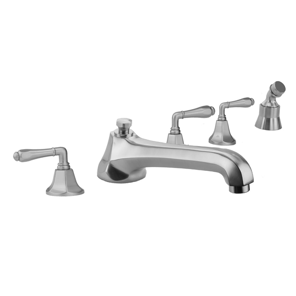 Astor Roman Tub Set with Low Spout and Smooth Lever Handles and Angled Handshower Mount in Multiple Finishes