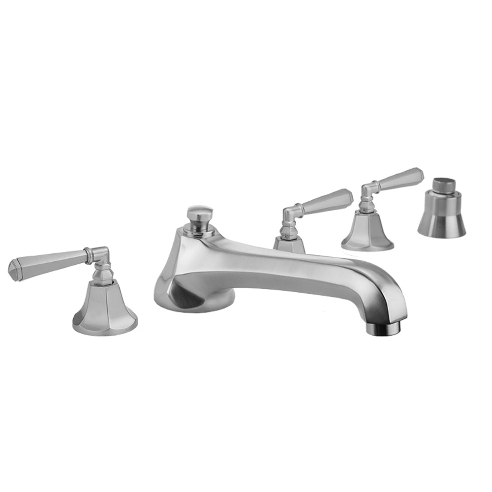 Astor Roman Tub Set with Low Spout and Hex Lever Handles and Straight Handshower Mount in Multiple Finishes