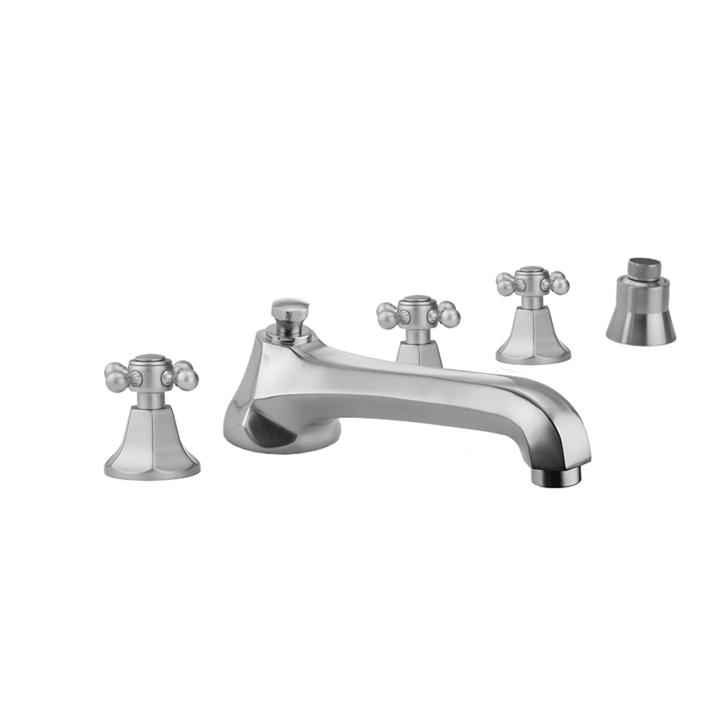 Astor Roman Tub Set with Low Spout and Ball Cross Handles and Straight Handshower Mount in Multiple Finishes