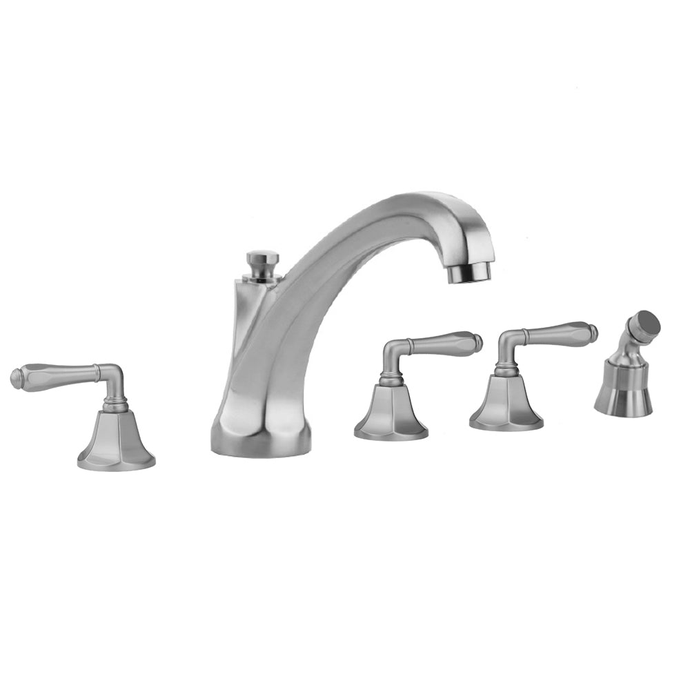 Astor Roman Tub Set with High Spout and Smooth Lever Handles and Angled Handshower Mount in Multiple Finishes