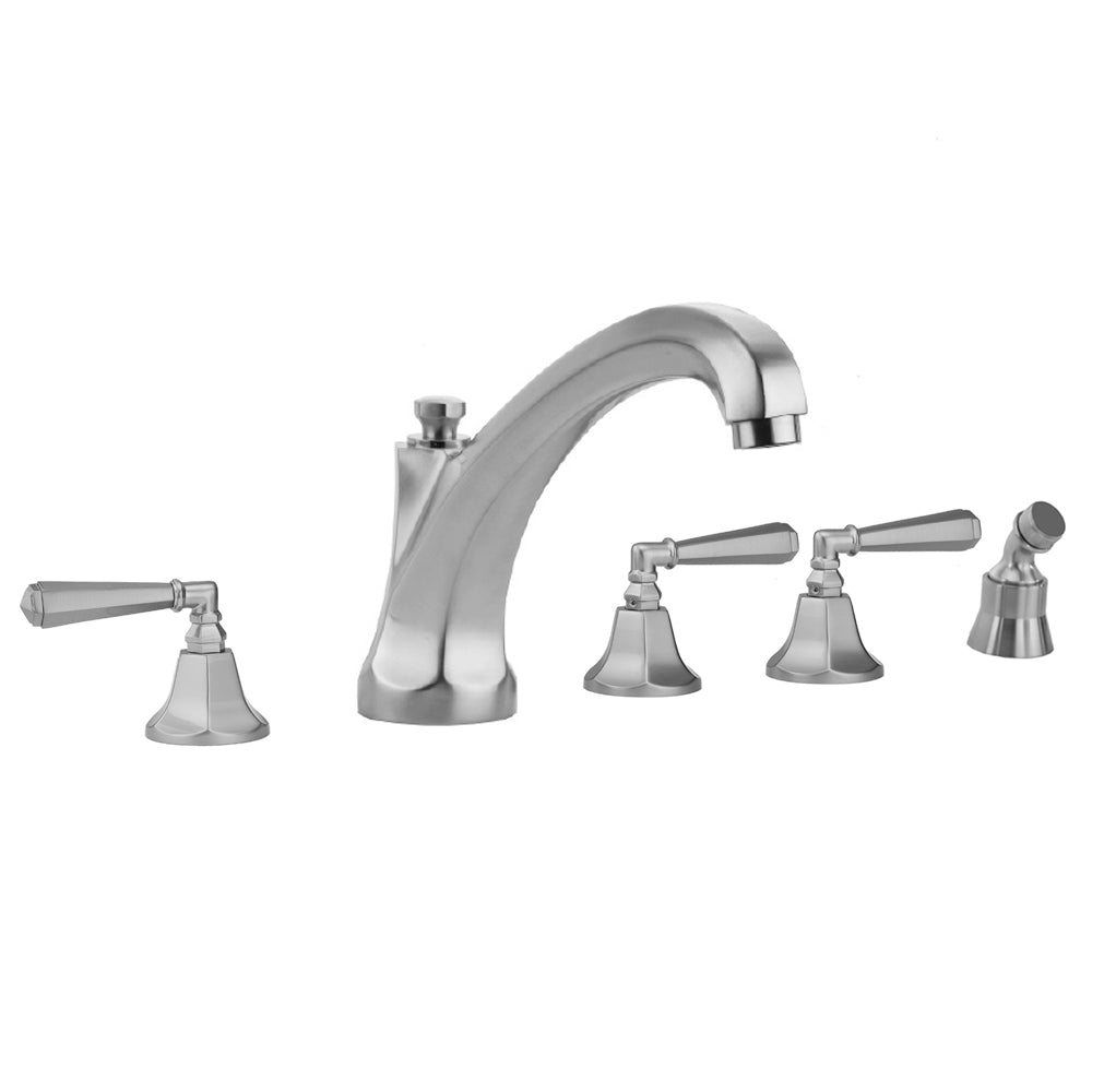 Astor Roman Tub Set with High Spout and Hex Lever Handles and Angled Handshower Mount in Multiple Finishes