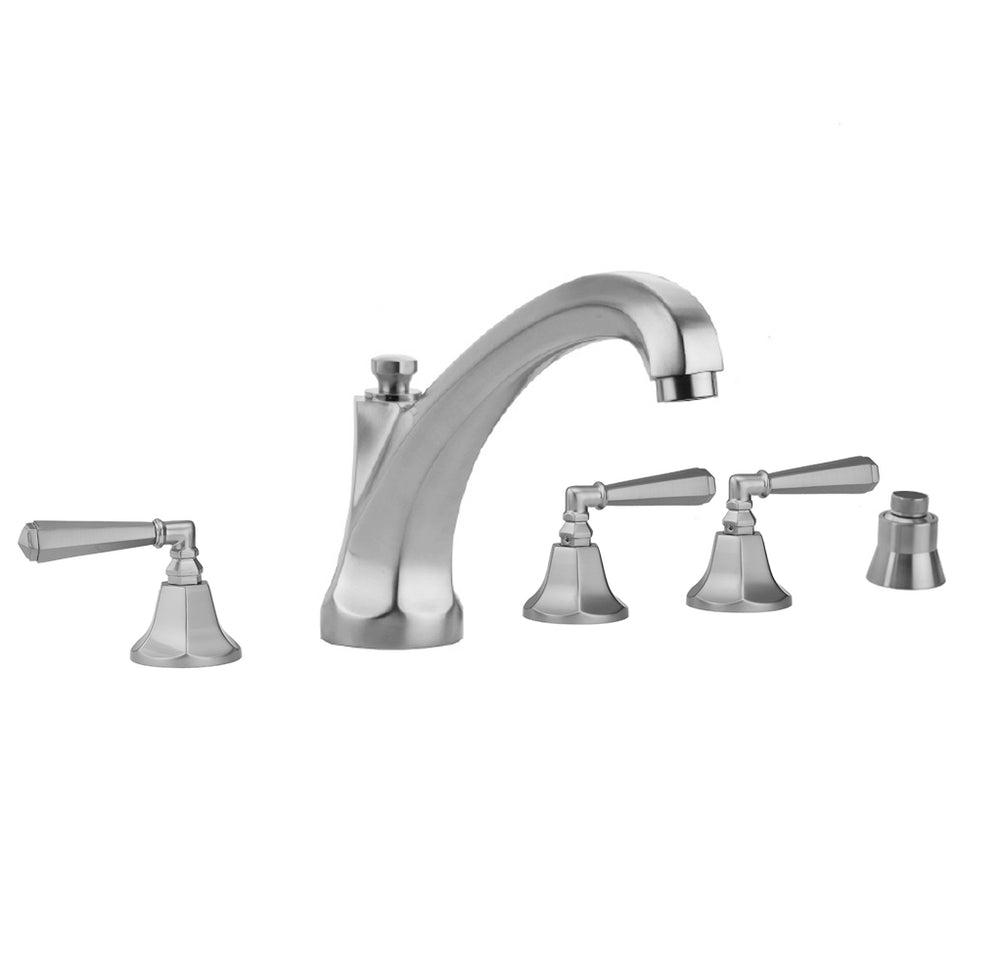 Astor Roman Tub Set with High Spout and Hex Lever Handles and Straight Handshower Mount in Multiple Finishes