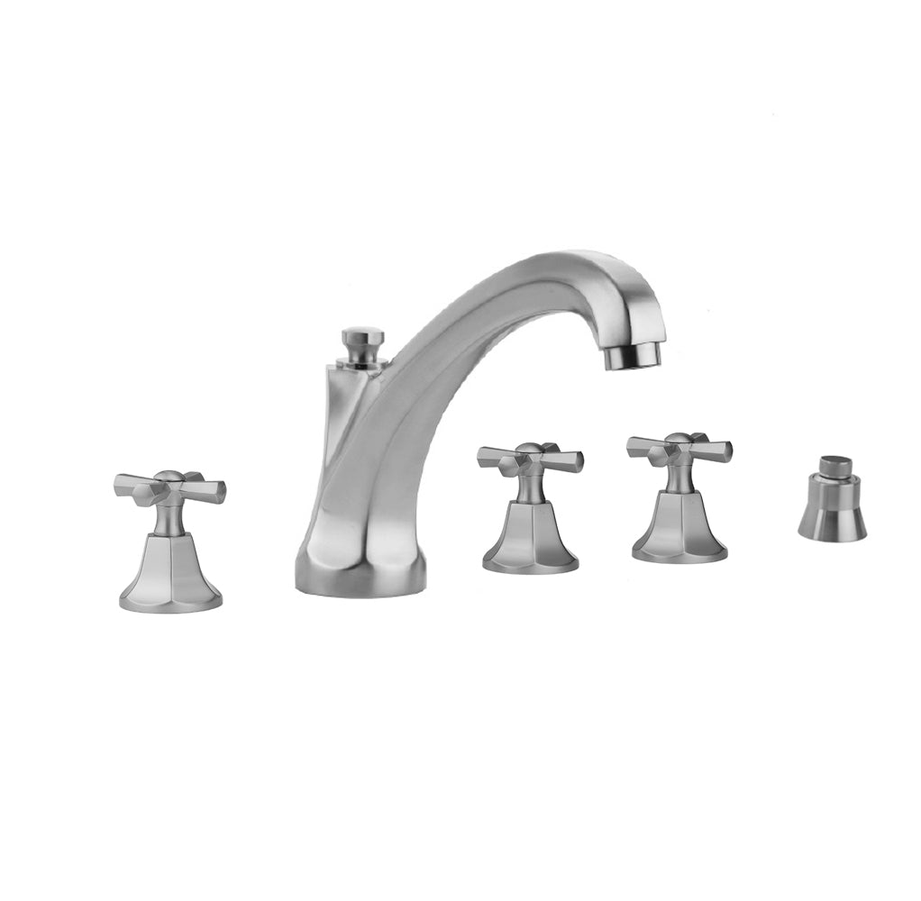 Astor Roman Tub Set with High Spout and Hex Cross Handles and Straight Handshower Mount in Multiple Finishes